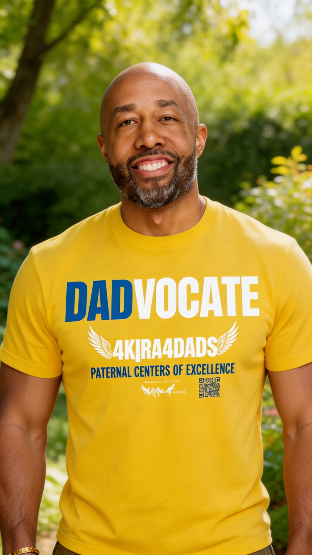 Charles smiling in yellow Dadvocate 4Kira4Dads shirt